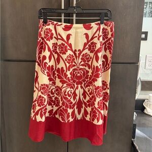 Ann Taylor Red Cream A-Line Knee-Length Cocktail Skirt